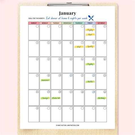 What is a Budget Calendar and How to Make One - Mint Notion