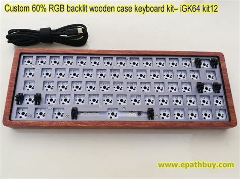 Custom 60% RGB backlit mechanical keyboard kit: wooden shell + 64-key hot swap PCB + plate + USB ...