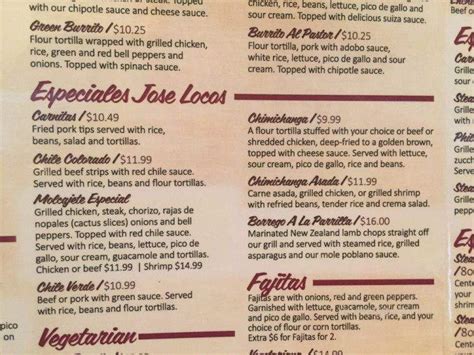 Menu of Jose Locos in Springfield, MO 65807