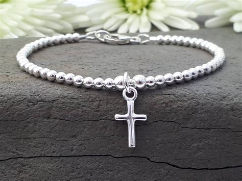 Sterling silver cross bracelet for women or girls with | Etsy