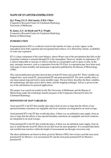 (PDF) MAPS OF EVAPOTRANSPIRATION - Bureau of Meteorology · MAPS OF EVAPOTRANSPIRATION Q.J. Wang ...