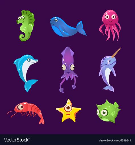 Colourful Sea Creatures Set Royalty Free Vector Image