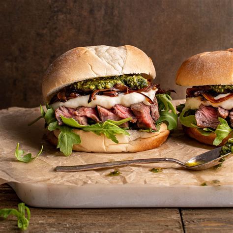 Ribeye Sandwich with Jalapeno Pesto and White Cheese Sauce - Cherry on ...