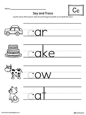 Say and Trace: Letter C Beginning Sound Words Worksheet ...