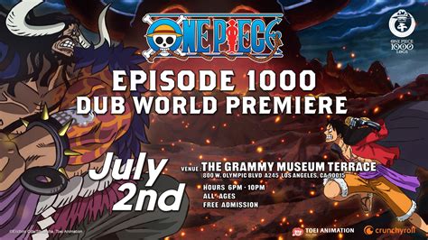 Toei Animation and Crunchyroll will be co-hosting the special event “One Piece Episode 1000 Dub ...