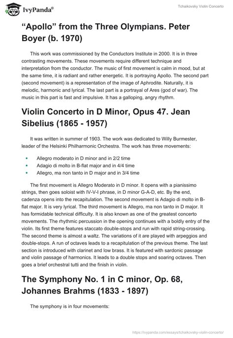 Tchaikovsky Violin Concerto - 1536 Words | Report Example