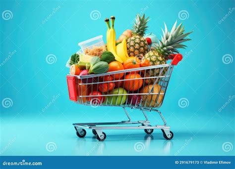 Shopping Cart Filled with Variety of Fresh Fruits and Vegetables. Stock Image - Image of ...