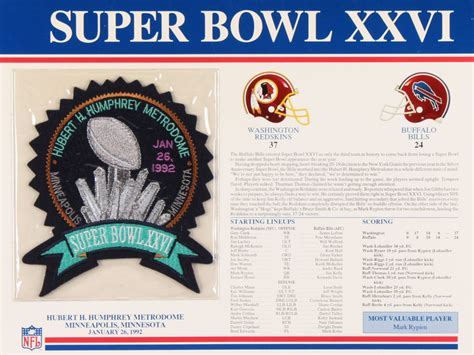 Commemorative Super Bowl XXVI Score Card With Patch: Redskins vs. Bills | Pristine Auction