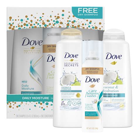 Dove Shampoo, Conditioner & Dry Shampoo Hydrates hair without weighing it down Gift Set Coconut ...