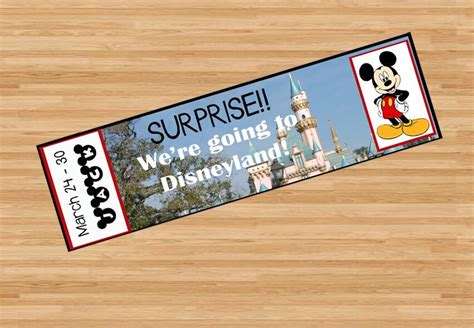 Printable Ticket to Disneyland Disney World with Custom Name Dates Personalize Surprise Mickey ...