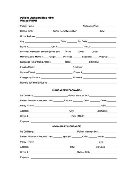 Sample Patient Demographic Form