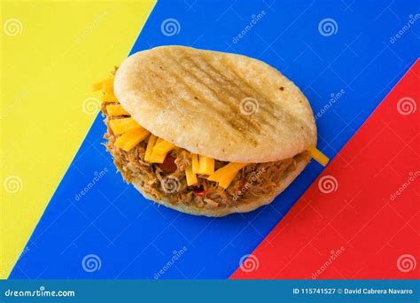 Arepa with Shredded Beef and Cheese with Colors of Venezuelan Flag ...