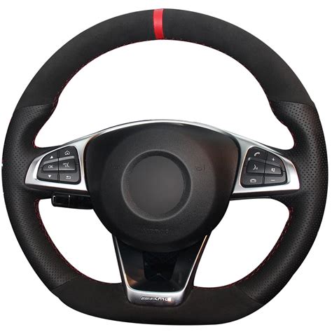 Black Natural Leather Black Suede Steering Wheel Cover for Mercedes Benz C200 C250 C300 B250 ...