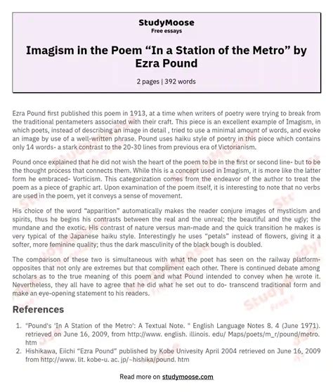 Imagism in the Poem “In a Station of the Metro” by Ezra Pound Free ...