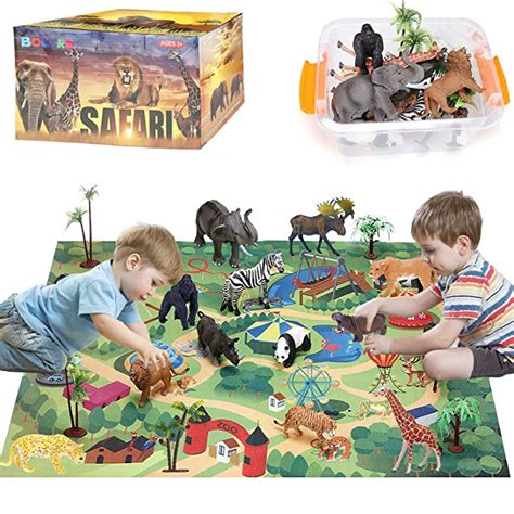 Amazon.com: BOLZRA Safari Animals Figurines Toys with Activity Play Mat ...