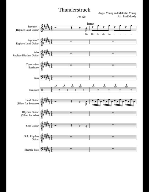 Thunderstruck sheet music for Voice, Percussion, Guitar, Bass download free in PDF or MIDI