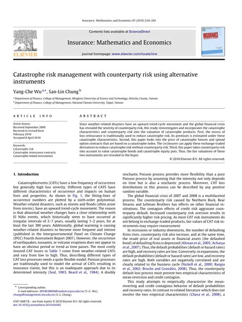 (PDF) Catastrophe Risk Management With Counterparty Risk Using ...