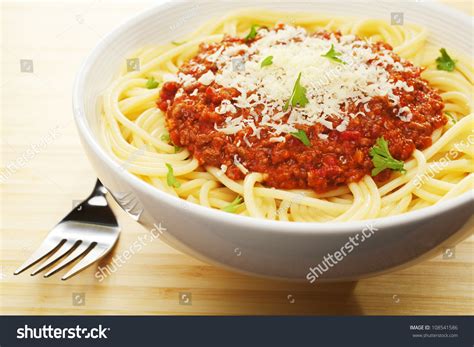 Spaghetti Bolognese Bowl Parmesan Cheese Stock Photo 108541586 ...