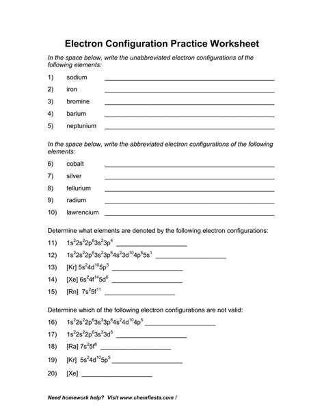 Electron Configuration Practice Worksheet