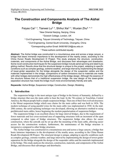 (PDF) The Construction and Components Analysis of The Aizhai Bridge