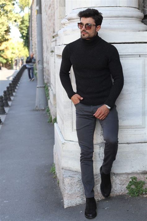 Marina Black Turtleneck Wool Sweater | Mens business casual outfits ...