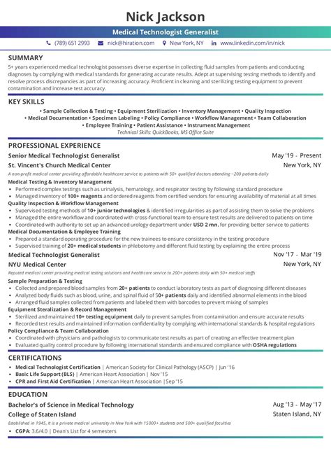 Medical Technologist Resume: The 2023 Guide With 15+ Examples