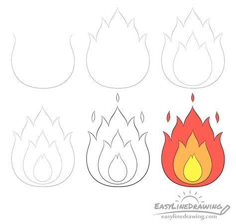 How to Draw Fire Step by Step - EasyLineDrawing