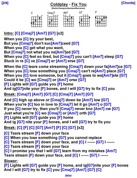 Coldplay - Fix You | Guitar lessons songs, Lyrics and chords, Guitar chords and lyrics