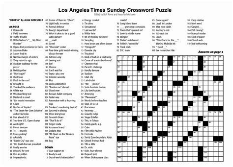 Los Angeles Times Sunday Crossword Puzzle | Tribune Content Agency - La Times Crossword ...