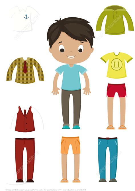 Cut Out Boy Paper Doll Clothes Set | Free Printable Papercraft Templates