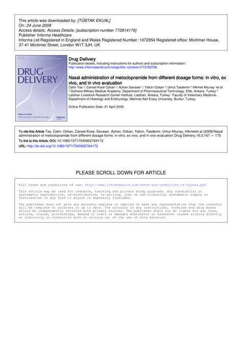 (PDF) Nasal administration of metoclopramide from different dosage forms: In vitro, ex vivo, and ...