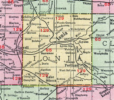 Ionia County, Michigan, 1911, Map, Rand McNally, Portland, Belding, Saranac