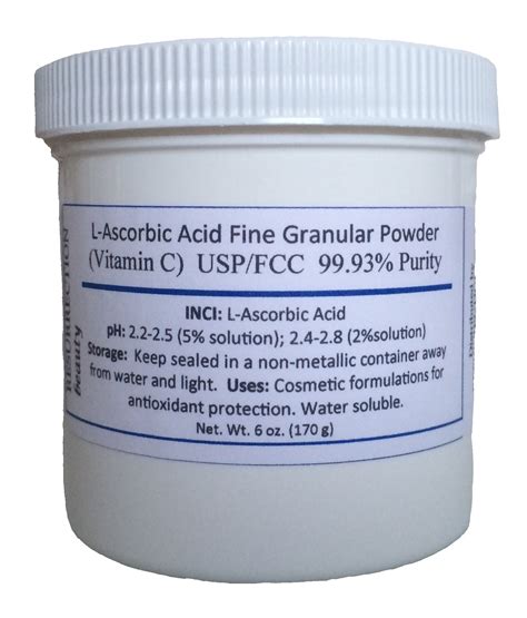 L-Ascorbic Acid Powder USP/FCC Grade (Vitamin C) 6 oz. Jar. For Use in Serums...