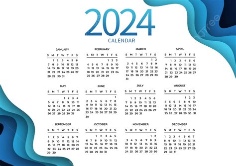 2024 Calendar Template Business Blue Style Template Download on Pngtree