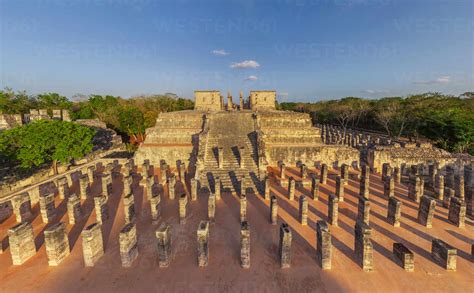 Aerial view of Maya Pyramids, Chichen Itza, Mexico stock photo