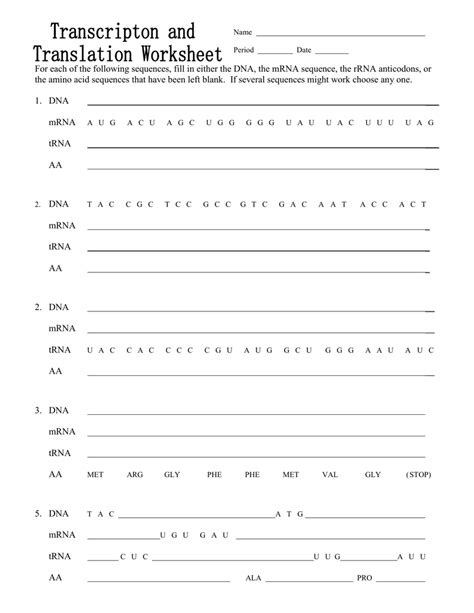 Transcription And Translation Worksheet Answers – E Street Light