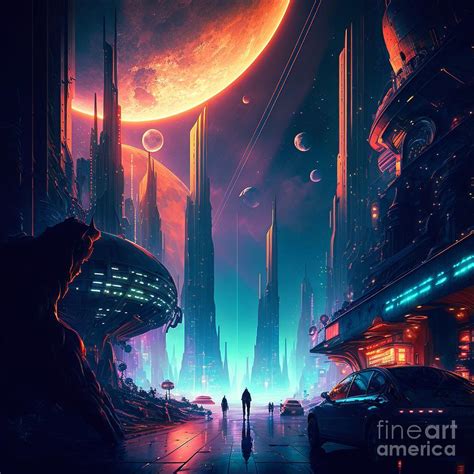 A futuristic city at night Digital Art by Somsong Artist - Fine Art America