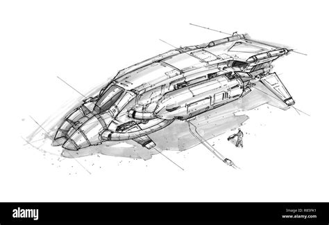 Ink Concept Art Drawing of Futuristic SpaceShip Stock Photo - Alamy