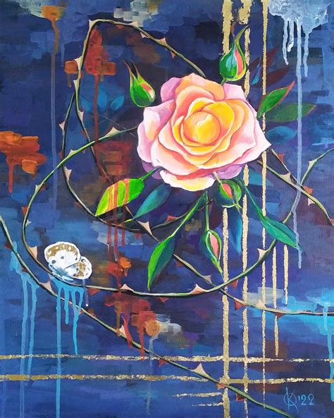 A rose and thorns Painting by KOlha - Jose Art Gallery