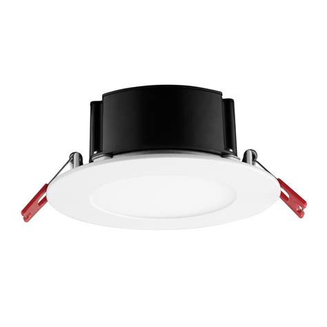 Commercial Electric 4 in. White Flush Round Wet Rated LED Integrated Recessed Lighting Kit-91510 ...