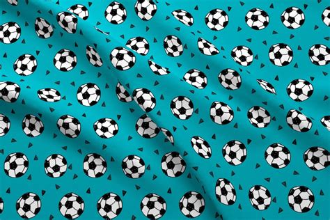 Soccer Mom Fabric - Soccer Fabric- Teal Blue Soccer Ball Football Sports Fabric By Andrea Lauren ...