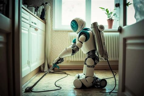 Premium Photo | Robot cleaning the floor in kitchen generative ai