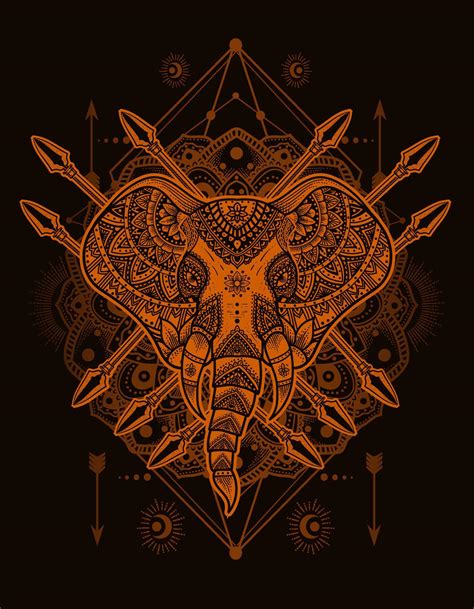 illustration vector elephant head mandala style with vintage engraving ...