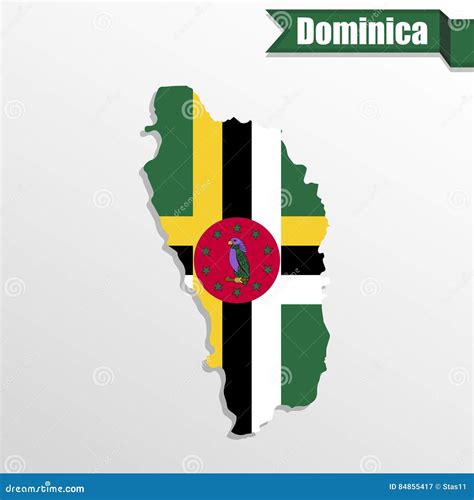 Dominica Map with Flag Inside and Ribbon Stock Vector - Illustration of ...