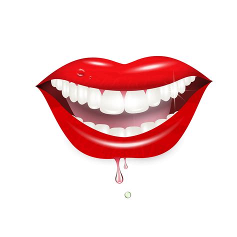 3D vector, realistic smile with flowing moisture. A shining mouth with ...