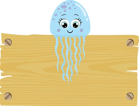 Funny squid with wooden signboard 22827530 Vector Art at Vecteezy