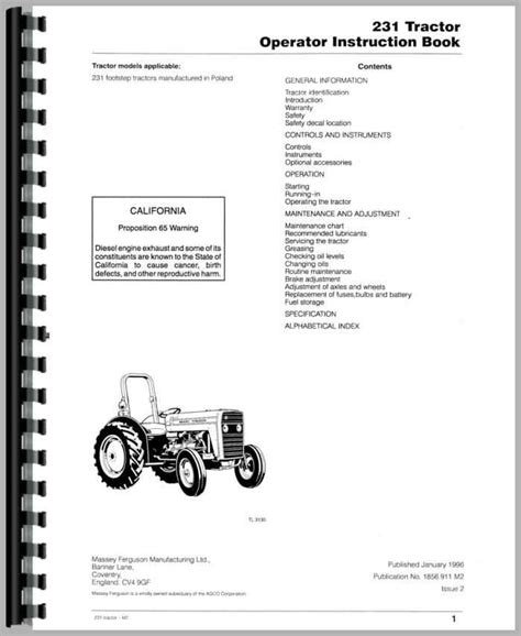 Massey Ferguson 231 Tractor Operators Manual