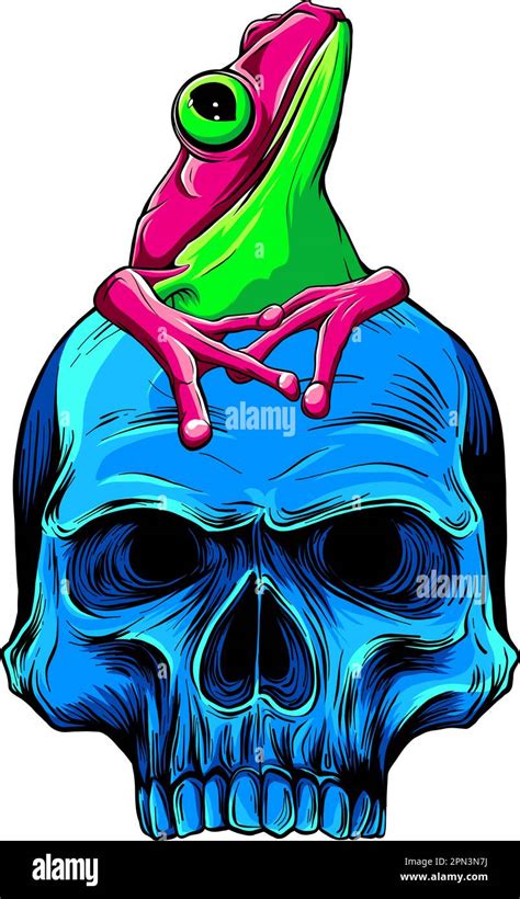 vector illustration skull with frog on white background. digital hand ...