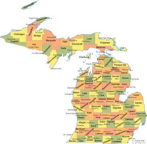 Michigan County Map | Map of michigan, County map, Map