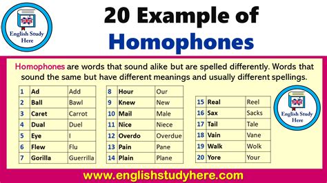 20 Example of Homophones - English Study Here Ways To Say Said, Ways To ...